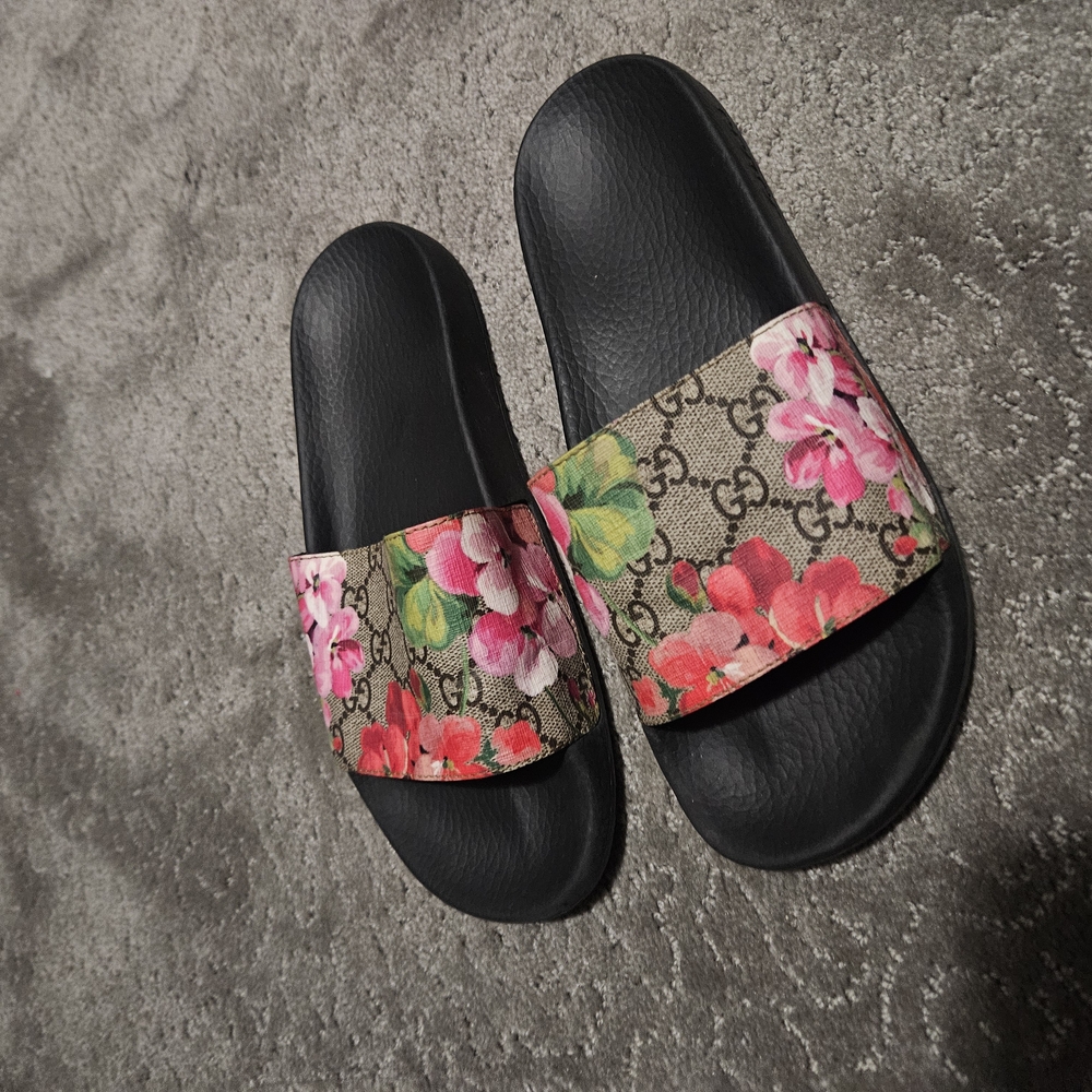 Floral Slide Sandals with Black Base